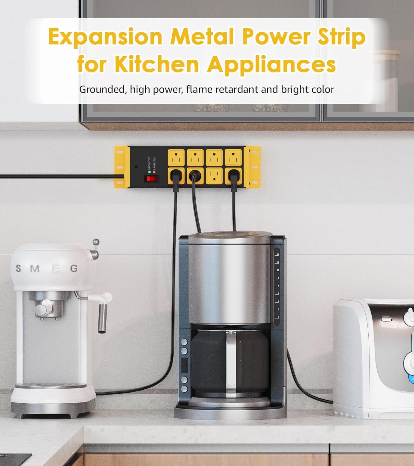 HHSOET 2 Pack Heavy Duty Power Strip 8 Outlets, Metal Wall Mount Outlet Strip 4800J Surge Protector, Garage Shop Under Desk Mountable 6FT Extension Cord Plug, ETL Listed