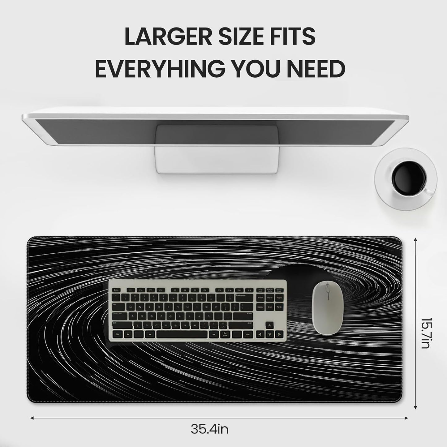 35.4 x 15.7 inches, Large Desktop Mouse pad, Keyboard and Mouse Pads for Work and Home Computers, and Large Laptop Mouse mat，Black Swirl Lines
