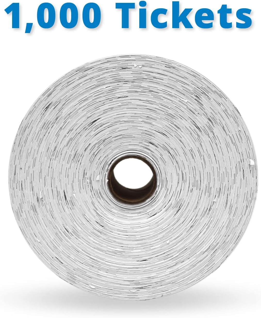 INDIANA TICKET CO. 1,000 White Raffle Tickets Double Roll, Premium Quality 50/50 Raffle Tickets, Tickets for Events, Carnivals, Door Prizes, Drinks and More