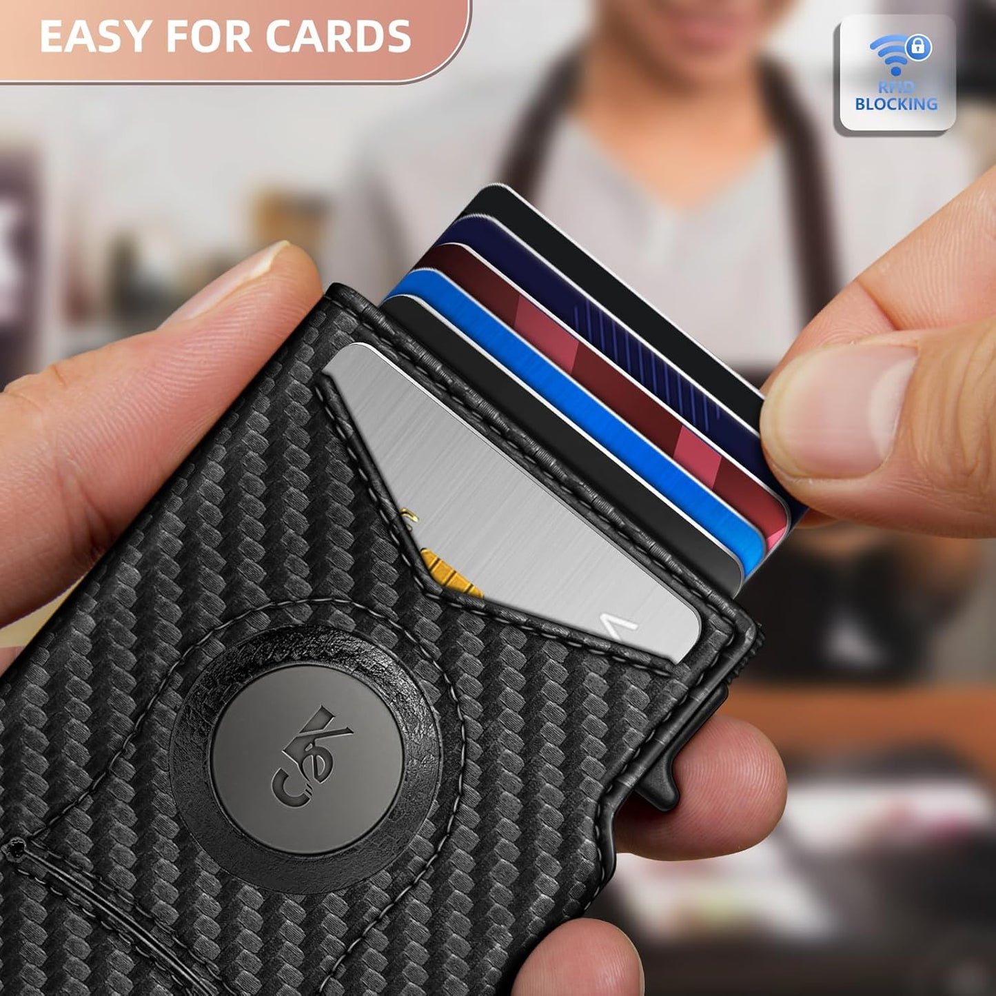 KEMISANT Airtag Wallet Men,Mens Slim Front Pocket Wallet Money Clip Standard or Apple Airtag Use 3.8"×2.8"×0.9"