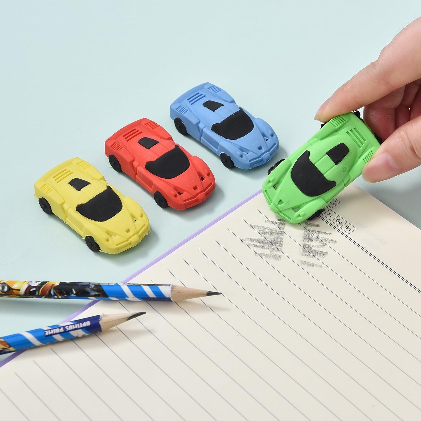 12 Pack Multicolor Plastic 3D Car Erasers for Kids, Fun Take Apart Erasers for School Supplies Prize Gifts Party Favors