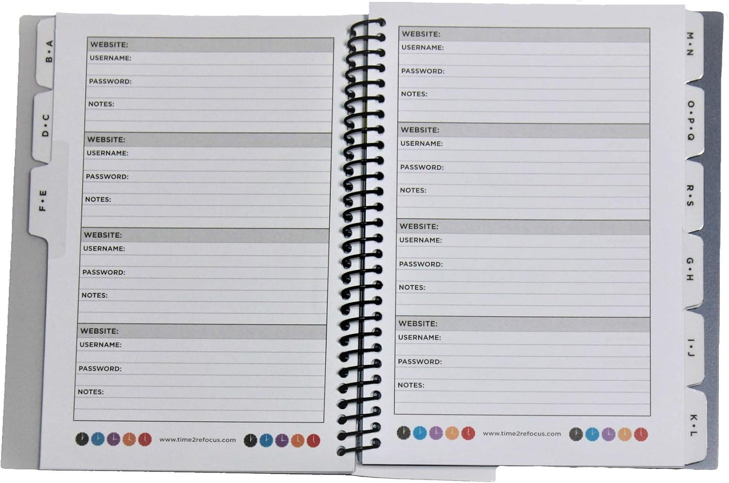 RE-FOCUS, Password Book Keeper, Small, Mini, Purple, Alphabetical Tabs, Spiral Bound, Removable Sheets, Journal Organizer, Includes Website, Address, Username, Password