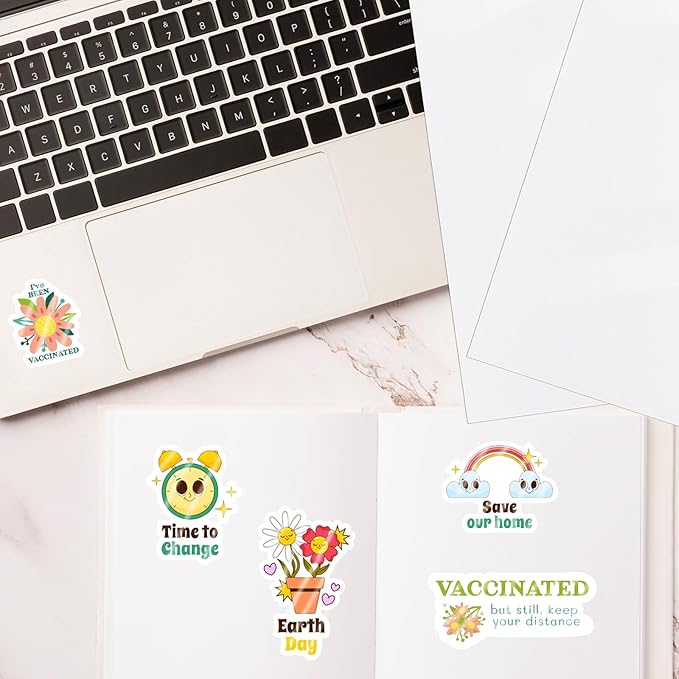 Printable Vinyl Sticker Paper for Inkjet Printer - Glossy White - 22 Decal Label Self-Adhesive Sheets 8.5"x11"- Dries Quickly