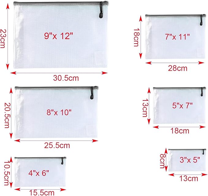 Oaimyy-16 PCS-12 x 16 Inches-Mesh Zipper Pouch, Plastic Zip File Folders Puzzle Bags for Organizing,for Office Supplies,Travel,Home Storage-Multicolor, 12"x 16"