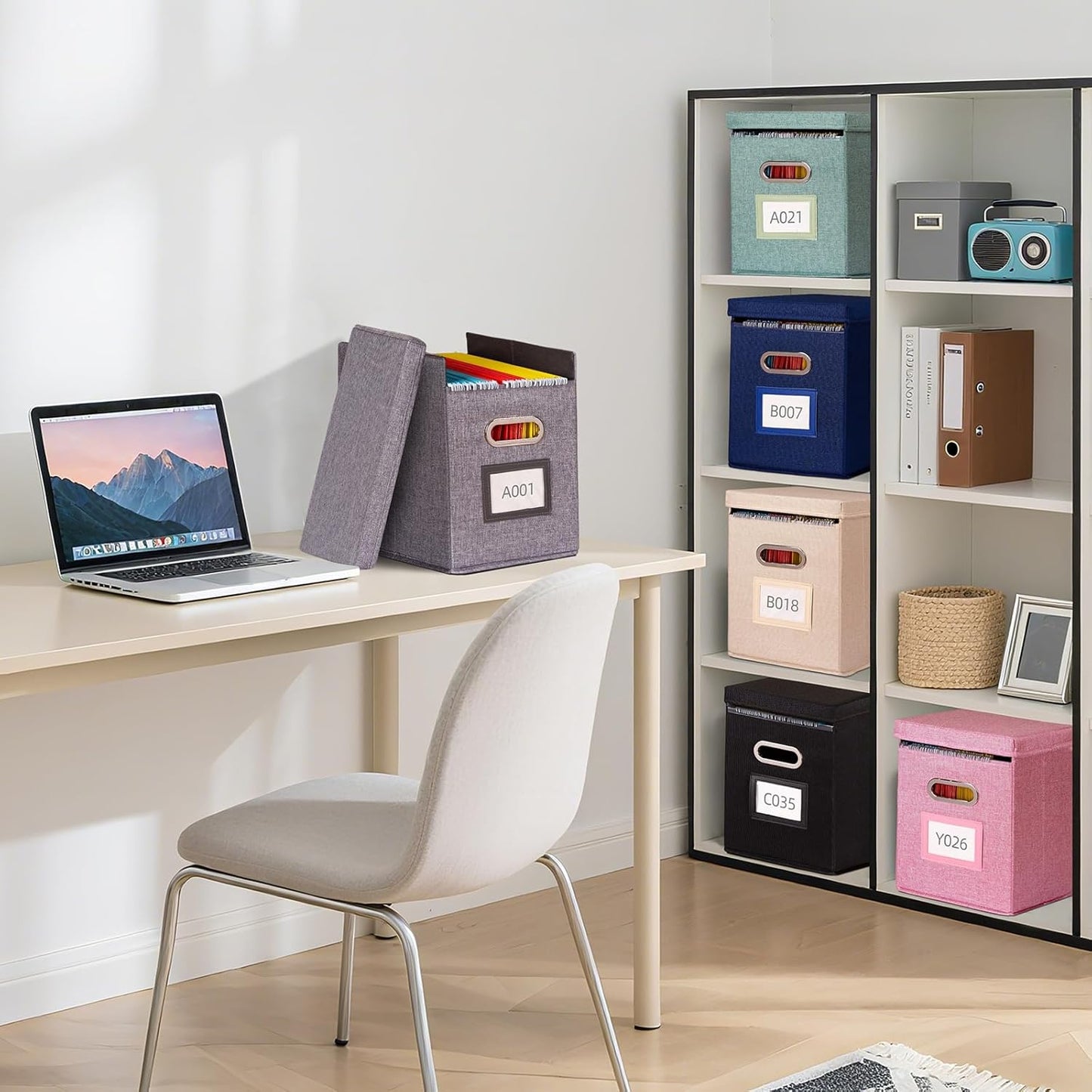 2 Pack Hanging File Folders Organizer with Lid, Letter Size Fabric File Storage Box Collapsible, Portable Office Document Holder with Metal Handle, Smooth PVC Rails, Pink