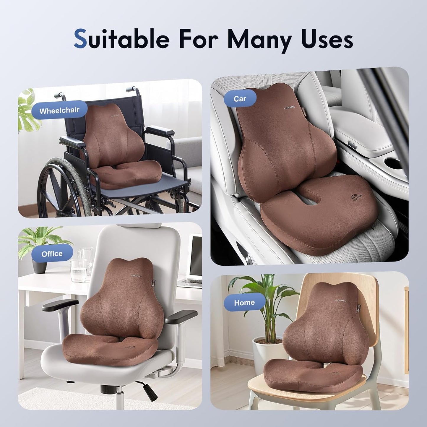 Coverado Memory Foam Car Seat Cushion and Lumbar Support Pillow for Car, Ergonomic Office Chair Cushion for Lower Back Pain Relief, Breathable & Non-Slip for Car, Home, and Office Use, Coffee