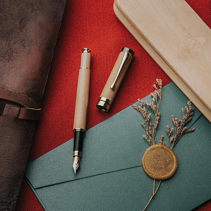 Wordsworth & Black Fountain Pen Set, Luxury Bamboo Wood - Medium Nib, Gift Case; Includes 6 Ink Cartridges, Ink Refill Converter -Journaling, Calligraphy; Drawing, Smooth Writing [Maple Wood]