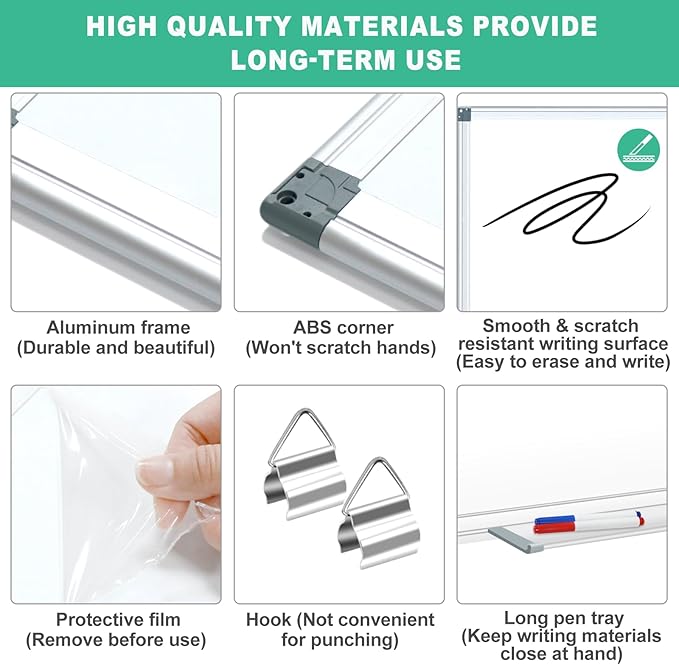 H-Qprobd Whiteboard Dry Erase White Board for Wall 72x40 (2pcs) Magnetic Boards for Office Classroom & Home, Large Wall Whiteboard Including 6 Markers, 20 Magnets, 2 Erasers