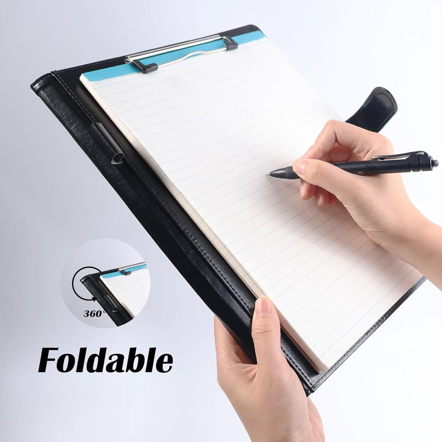 PU Leather Portfolio Binder, Professional Padfolio with Clipboard, Legal Pad Holder for A4 Letter Size Notepad, Resume Portfolio Folder for Business School Office Conference(Black)