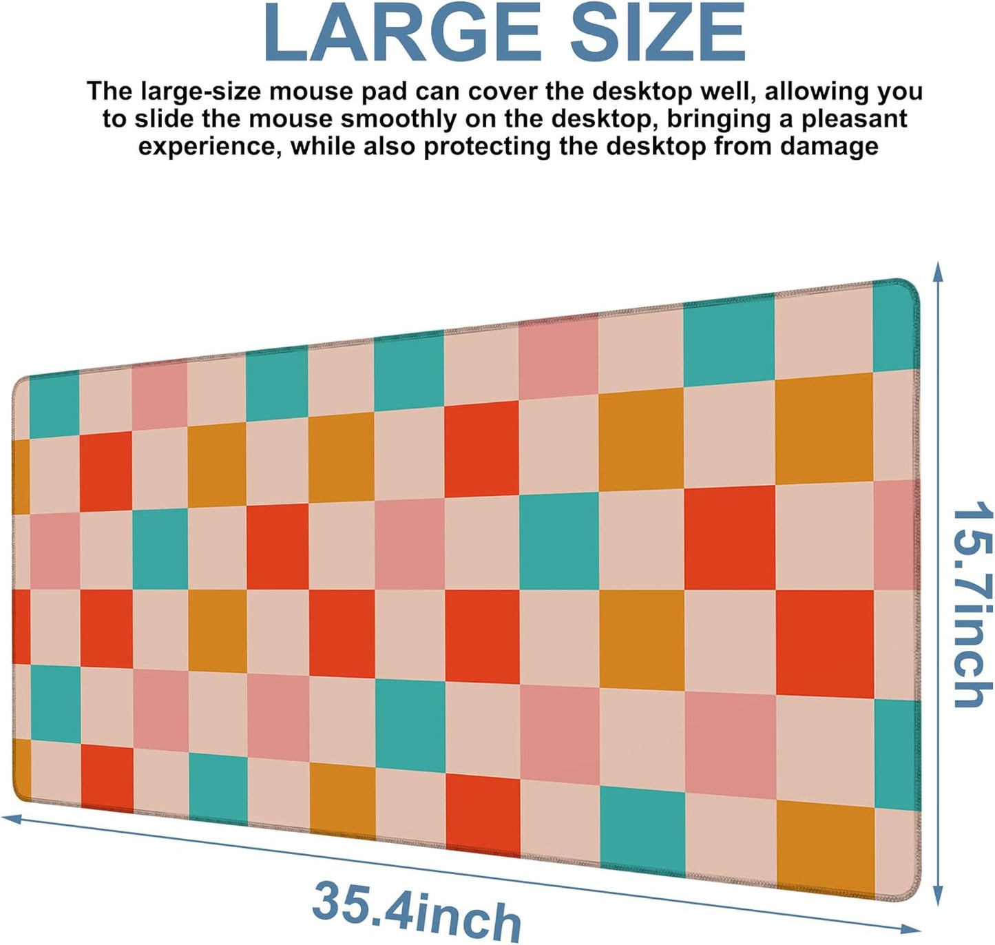 Large Mouse Pad Retro Checkerboard Gaming Desk Pad Computer Keyboard Non-slip Waterproof Mouse Mat with Rubber Base and Stitched Edges Entertainment Office Writing Desk Mat 35.4 x 15.7 Inches