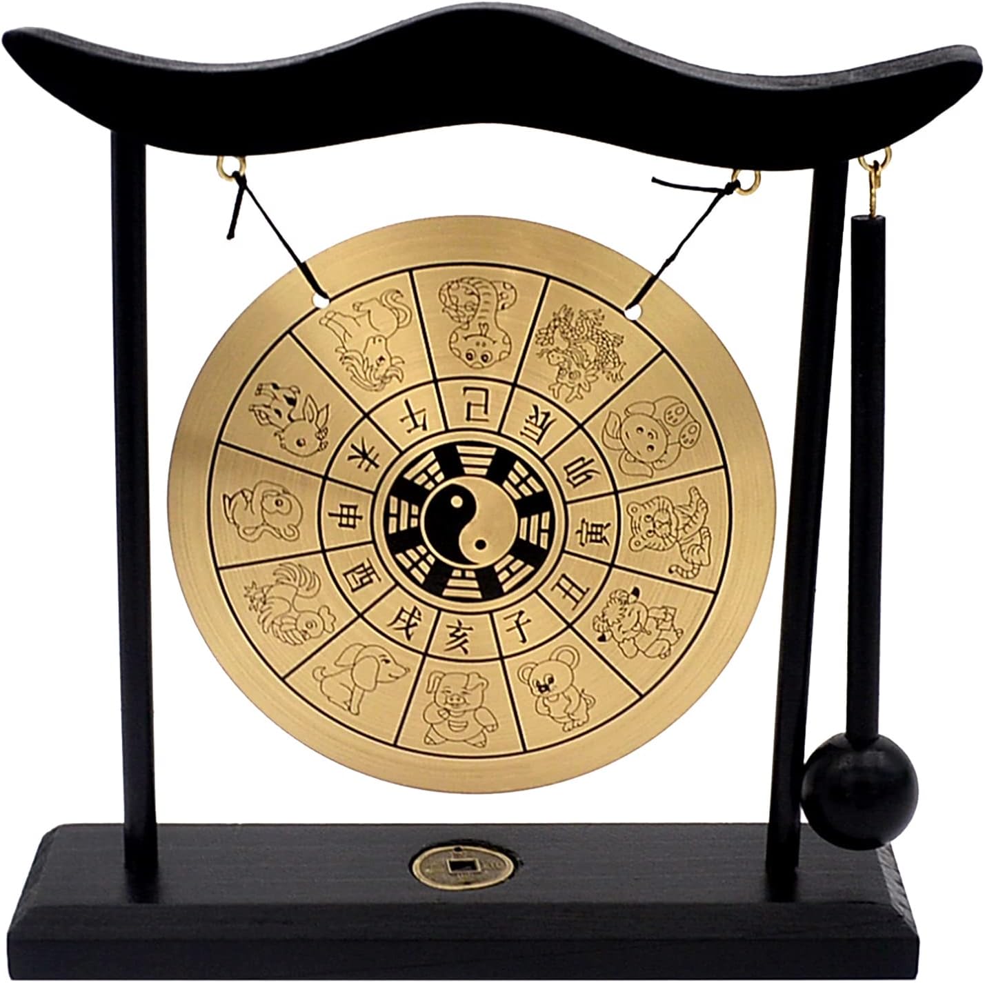 Feng Shui Brass Gong Desktop Zen Art for Fortune + Free Red String Bracelet H1304