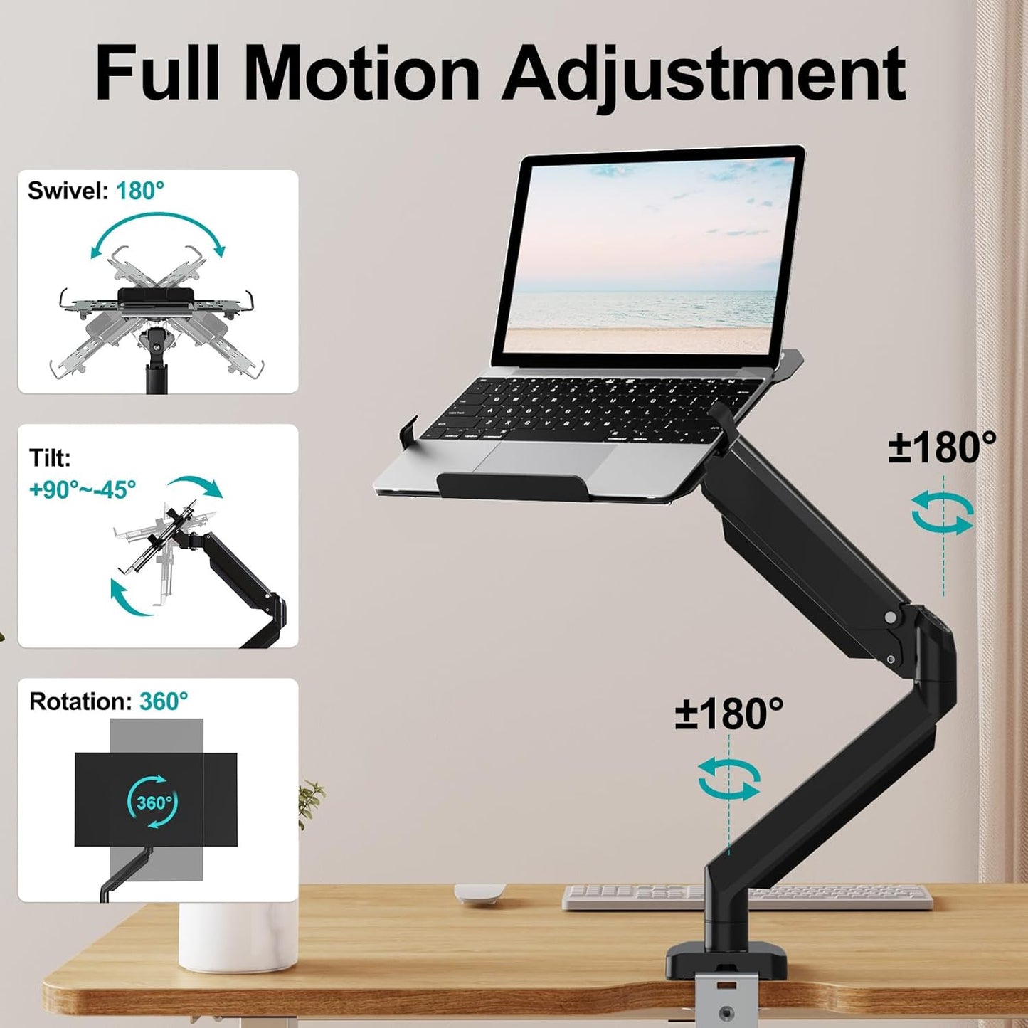 MOUNT PRO Laptop Arm Mount for Desk, 2 in 1 Function Monitor Laptop Stand, Fits Max 17" Notebook and 32" Computer Screen, Aluminum Single Monitor Holder with Adjustable Tray, Holds up to 19.8lbs