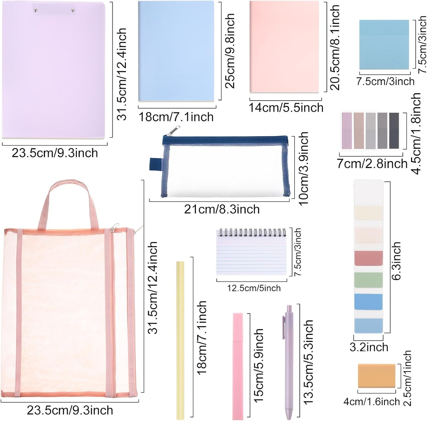 54 Pieces Aesthetic School Supplies Including Pastel Highlighters Document Bags Pencils Notebooks Pencil Pouch Ink Pens Sticky Notes Erasers Back to School Stationary Kit Supplies(Macaron Color)