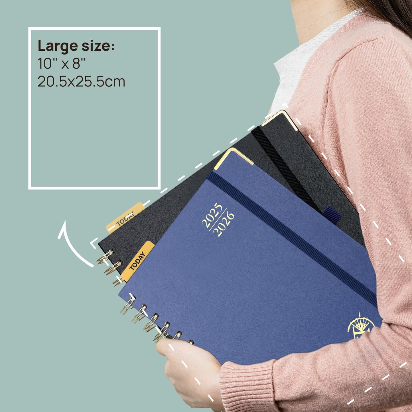 POPRUN Monthly Planner 2025-2026 Spiral Hardcover (8'' x 10''), 18 Months Calendar (Jul.2025 - Dec.2026)- 2 Pages per Month with Dotted Note Pages, Sunday Start, Laminated Tab - Violet