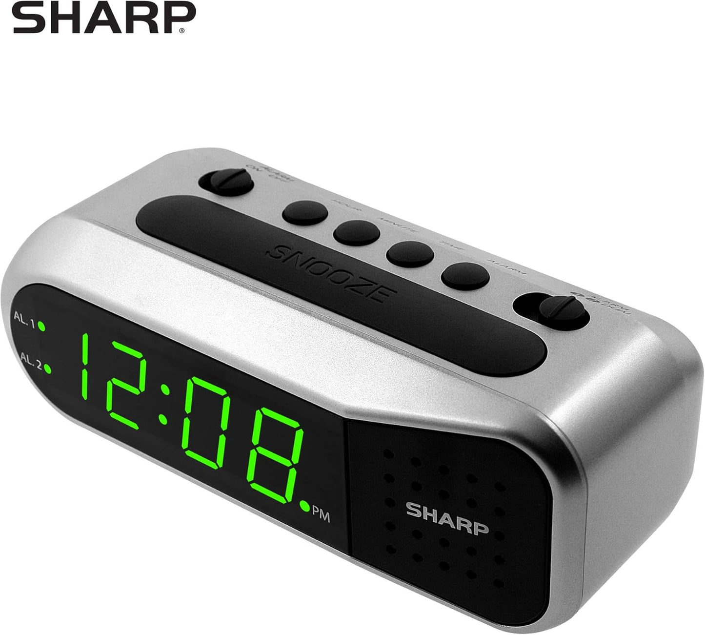 Sharp Digital Alarm Clock - Ascending Alarm Begins Faintly and Grows Increasing Louder, Gentle Wake Up Experience, Dual Alarm - Battery Back-up, Easy to Use with Simple Operation (Brushed Silver)