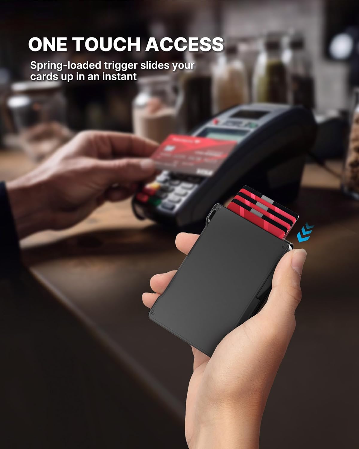 typecase Tactical Wallet for Men Card Holder: Pop Up Card Case, Genuine Leather, Smart, RFID Blocking, Slim, Minimalist, Thin, Front Pocket - 9-13 Card Capacitiy, ID Window, Money Clip (Black)