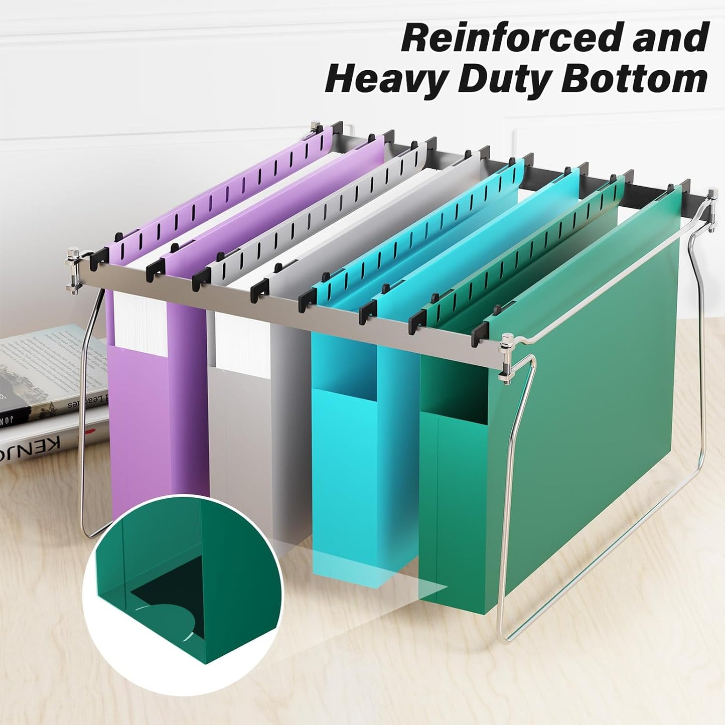 Extra Capacity Legal Plastic Hanging File Folders,2" Expanding Accordian Pocket with Black Insert Gasket,Heavy Duty for Filing Cabinet,Hard and Durable Hang Folders,Legal Size,12 Pack (Assorted Color)