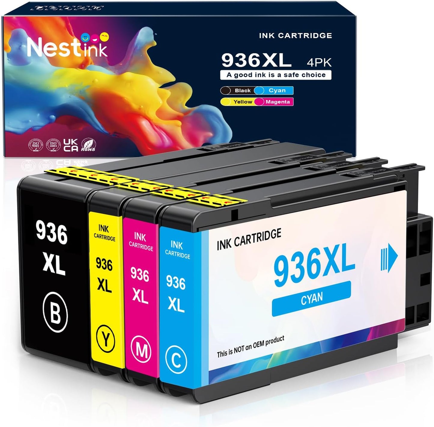 936 High Yield Ink Cartridges (4-Pack) Compatible for HP 936e XL | Works with : OfficeJet Pro 9110b, 9120b, 9130b OfficeJet Pro Wide Format 9720/9730 | Eligible for Instant Ink (B/C/M/Y)