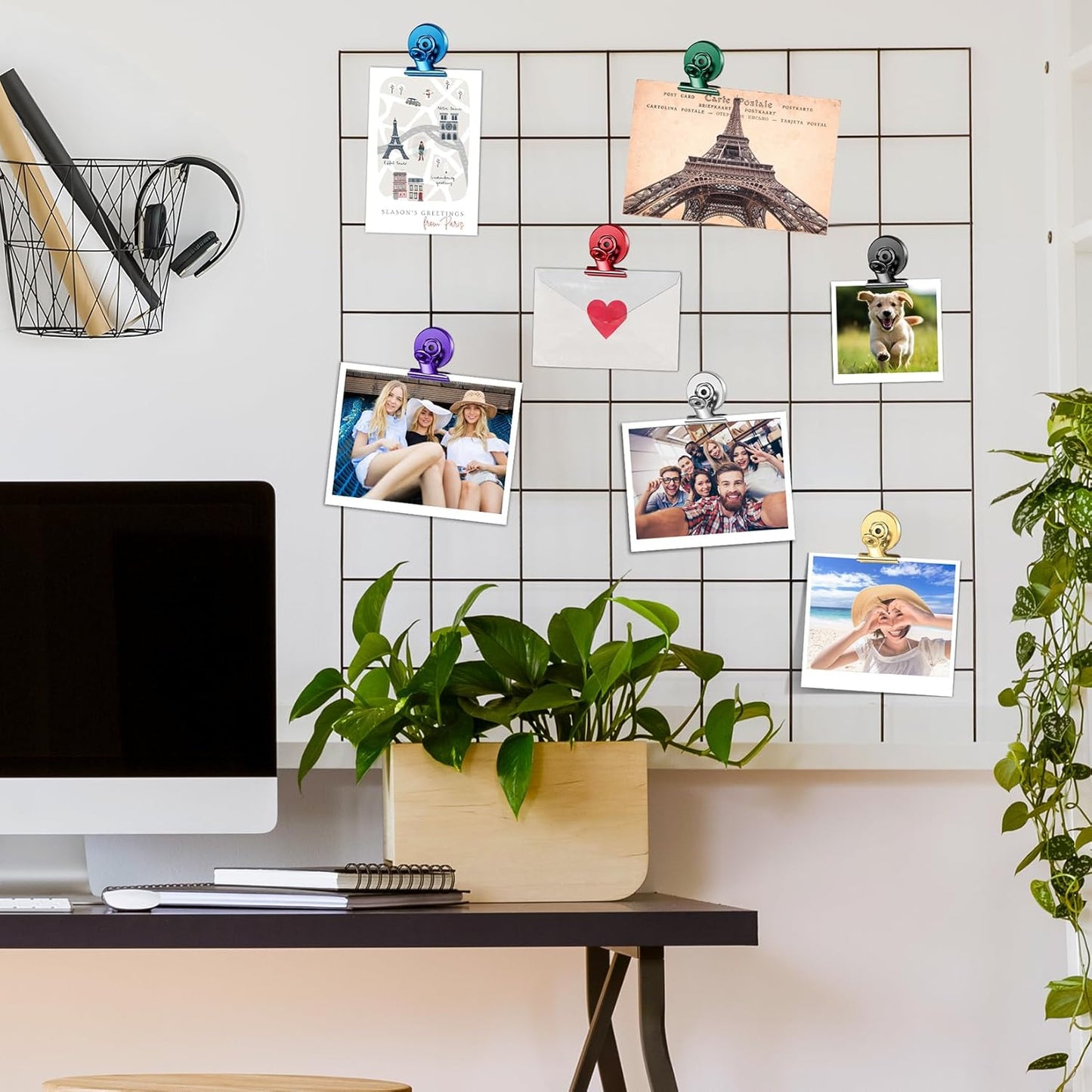 FINDMAG 48 Pack Magnetic Clips for Photo ANG Picture Display, Strong Scratch-Free Refrigerator Magnets, Heavy Duty Clips for Picture Hanging, Whiteboard, Kitchen, Office, School Use.