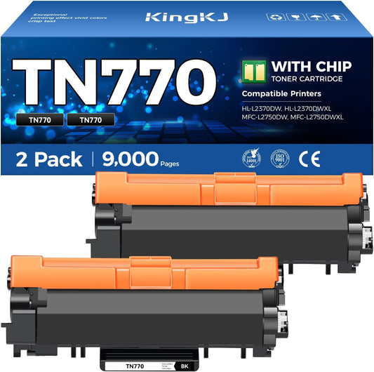 TN770 Black Toner Cartridge High Yield 2-Pack with chip Replacement for Brother TN-770 TN770 770 Toner Compatible with Brother HL-L2370DW HL-L2370DWXL MFC-L2750DW MFC-L2750DWXL Printer Ink All-in-One