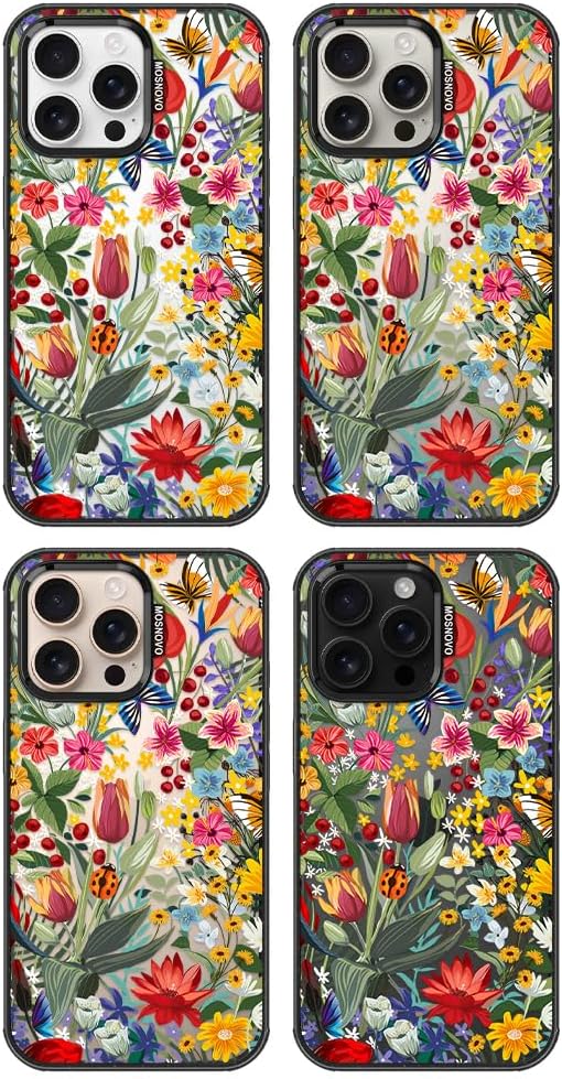 MOSNOVO Case for iPhone 16 Pro Max, [10ft 4X Military-Grade Drop Protection] Durable & Shockproof Phone Case Cover Design for iPhone 16 Pro Max - in The Garden - Clear Black