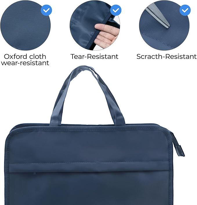 M&G Oxford Zipper Document Bag, Double Layer Waterproof Handle Document Tote Bag for Carrying Paper Documents Books Computer 1 Pack (Dark Blue)
