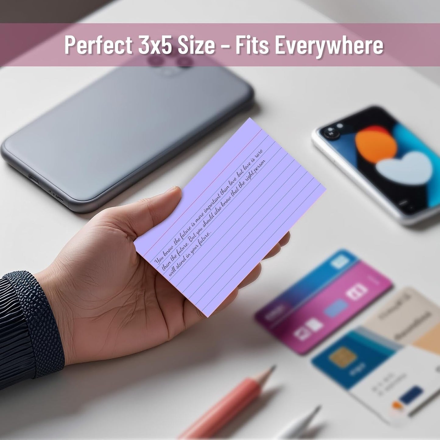 250 Count Index Cards 3x5 Inch Purple Ruled Lined Heavyweight Flash Cards Study Cards with Sturdy Cardstock Durable Flashcards Note Cards for Note Taking, Language Learning, School & Office Supplies