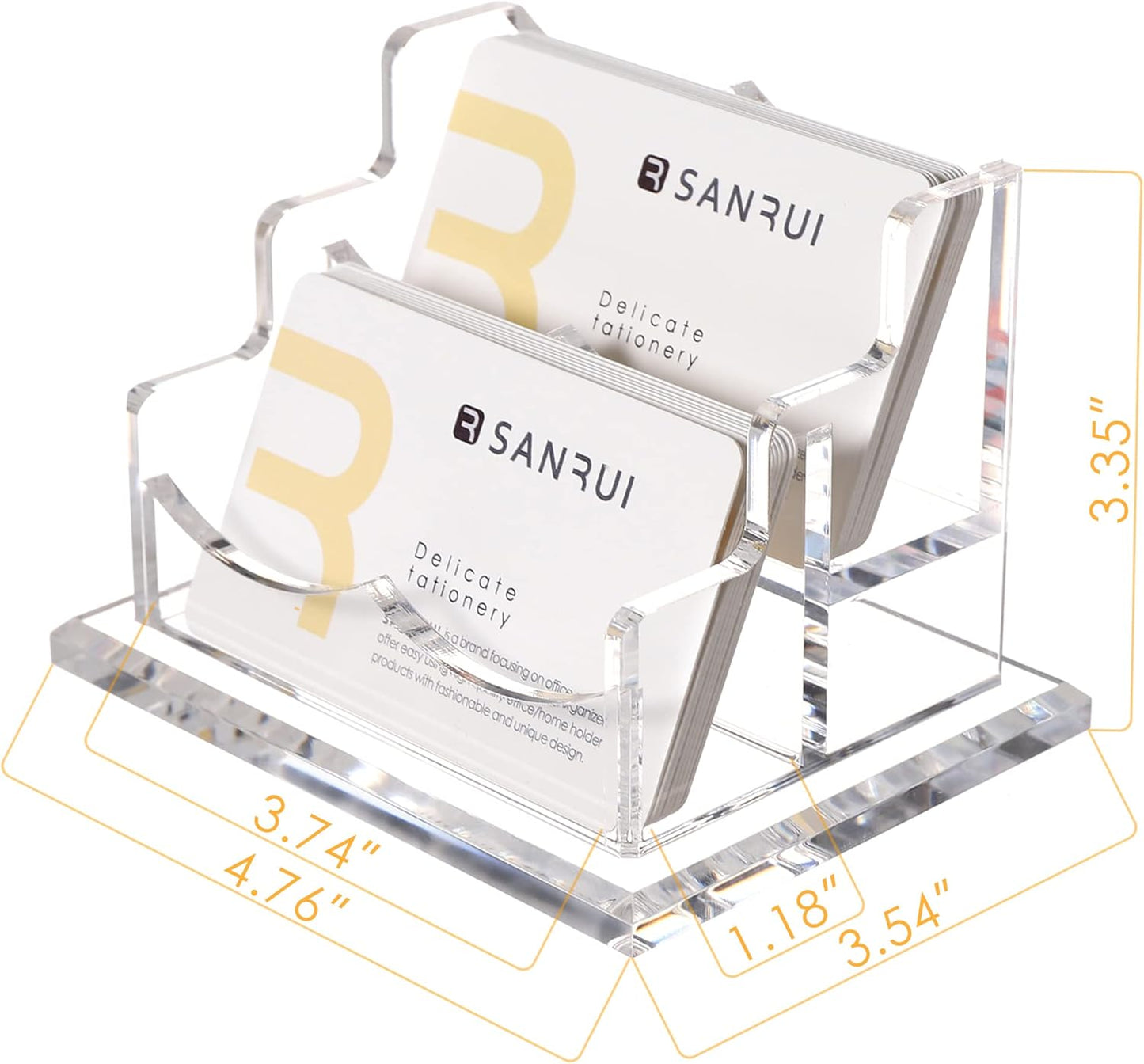 SANRUI Clear Horizontal Business Card Holder Stand for Desk, Acrylic Desktop Display Name Cards Holders Organizer Storage Rack,for Exhibition, Home , Office ,2 Tier 2 Pocket , 120 Card Capacity