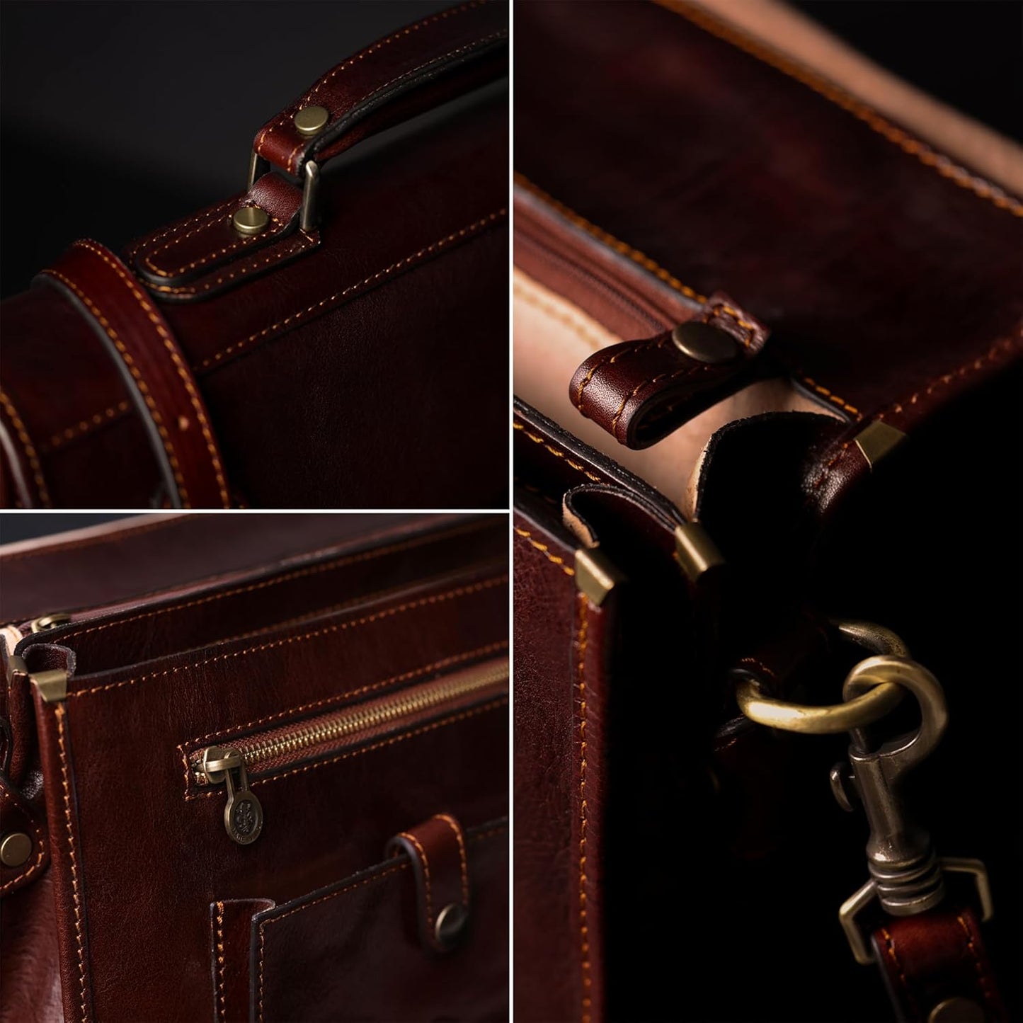 Time Resistance Leather Briefcase for Men - Italian Full Grain Leather Laptop Bag - Messenger Bag - Gift Box Included