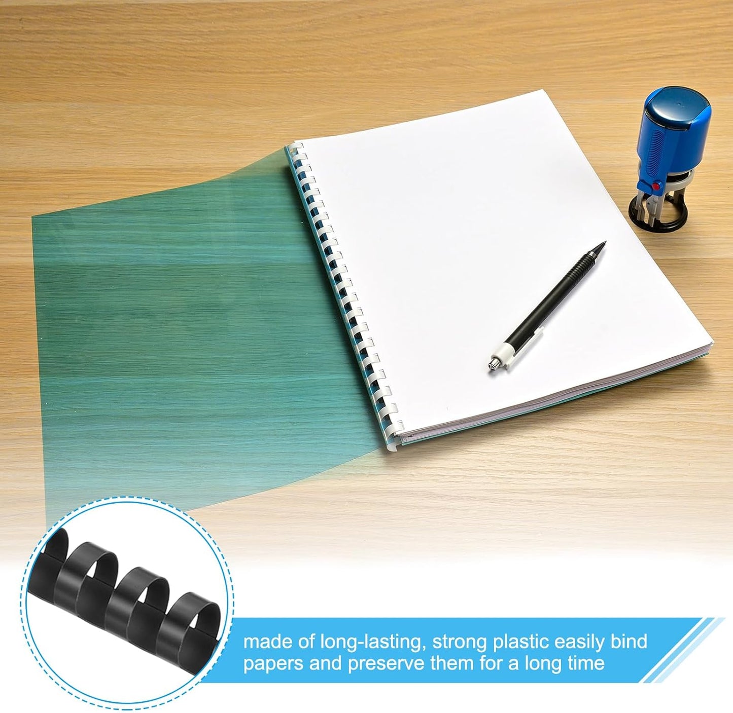 PATIKIL 10mm (3/8") Plastic Binding Combs, 200 Pcs 21 Rings Comb Binding Spines 60 Sheet Capacity Letter Size for Binding Paper Sheets Notebook Calendar Picture Album, White