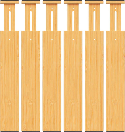 BAMBUROBA Bamboo Drawer Dividers, Adjustable Kitchen Drawer Organizer for Clothes,17-22" Expandable Drawer Organization Separators for Bedroom,Bathroom,Dresser and Office,6-Pack