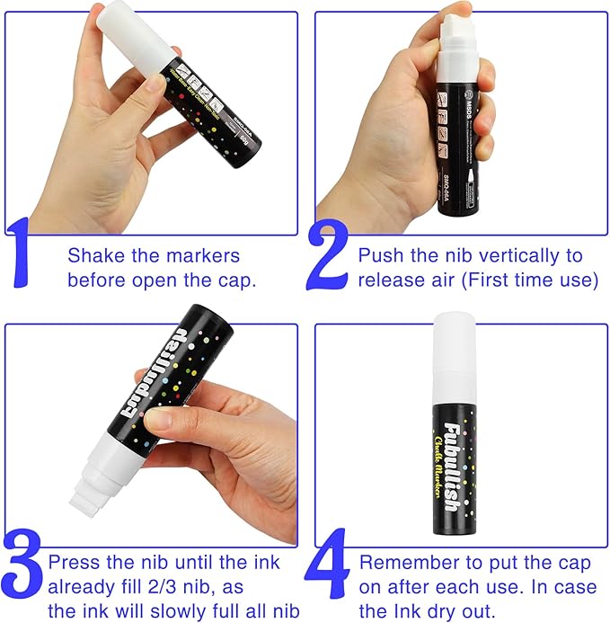 Window Chalk Markers for Cars 5 Pack Washable,White Paint Jumbo Liquid Chalk Marker with 15mm Thick Tips, Big Chalkboard Markers, Car Window Paint Markers Pen for Glass, Auto, Bistro, Mirror, Poster