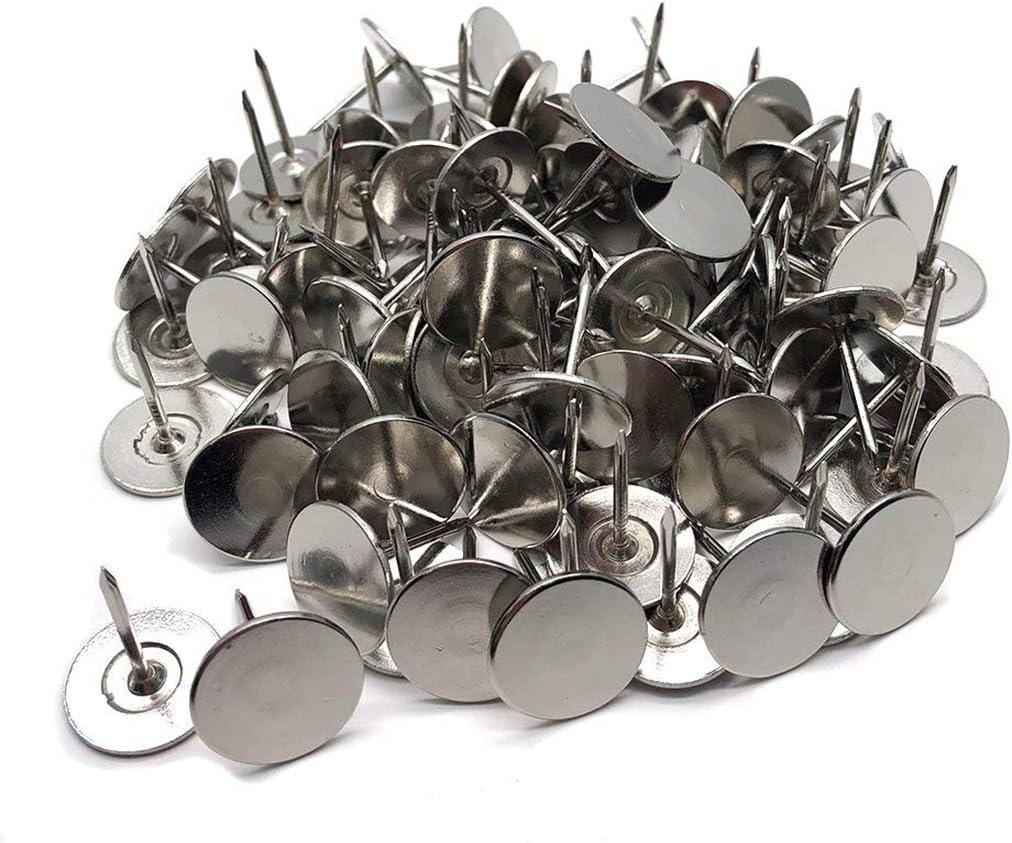 100Pcs Flat Head Upholstery Tacks Home Furniture Decor Tack Upholstery Nails Flat Push Pins Flat Thumb Tacks Silver (19mmx22mm)