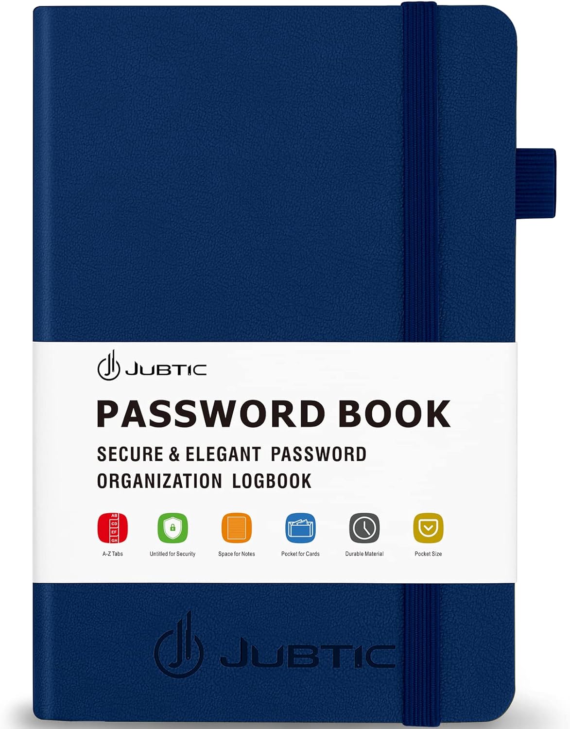 JUBTIC Password Book with Alphabetical Tabs Small Password Keeper with Inner Pocket Record Log in Internet Address Password Notebook Journal Hardcover Password Organizer for Home Office, Blue