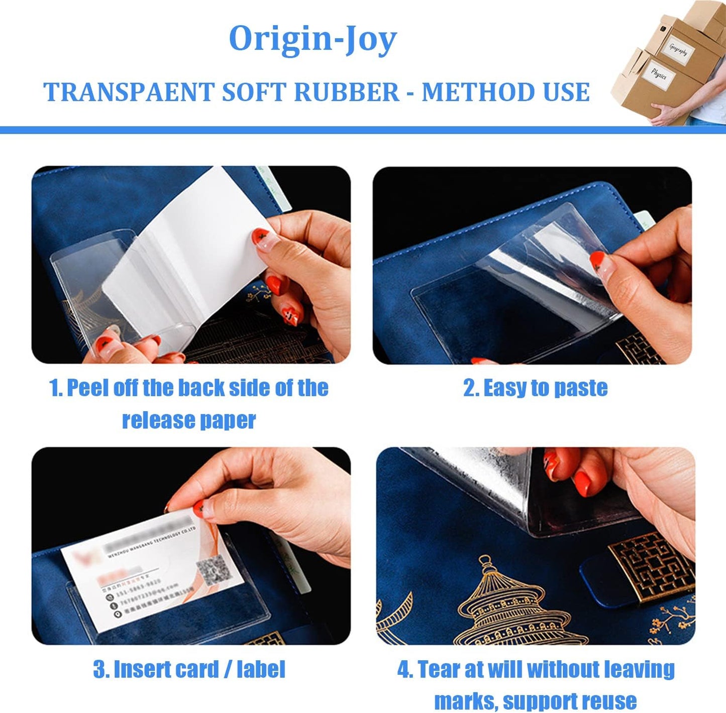 Origin-Joy 60 PCS Self Adhesive Index Card Pockets with Top Open, Clear Plastic Label Holder for Cards of Note, Library and Business, Adhesive Label Pockets & Card Holder (4.75 x 4 inch)