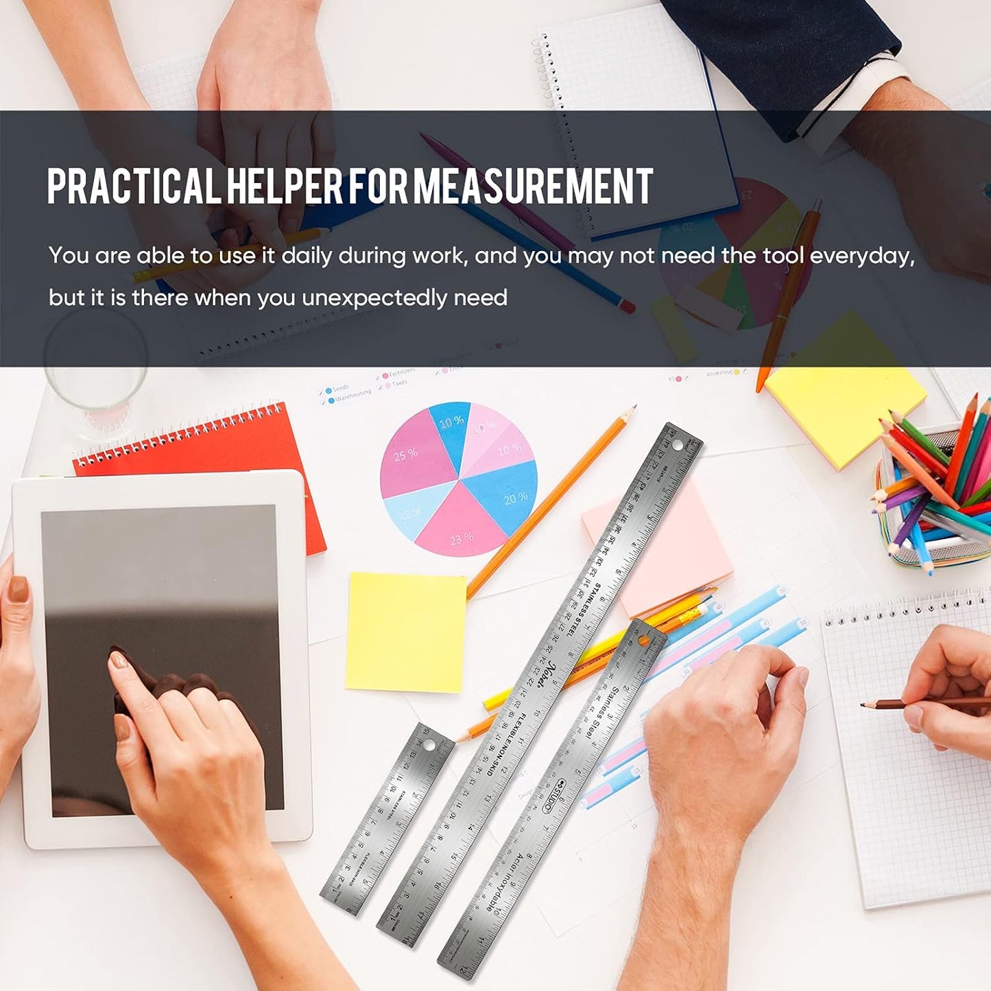 Frienda 2 Pcs Metal Ruler Cork Backed 12 Inch and 18 Inch Stainless Steel Rulers with Cork Backing Non Slip Straight Measure Edge for Student Graduation School Supply