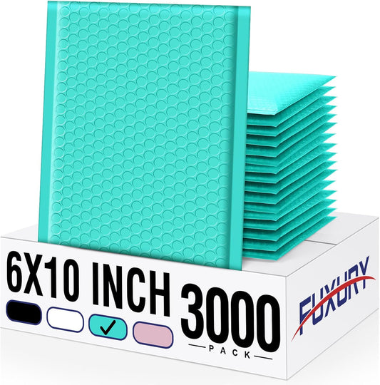Fuxury Bubble Mailers 6x10“ 3000 Pack Teal Padded Envelopes Usable Size 6x9" Thick Mailing Envelopes Bubble Padded, Shipping Bags for Mailing,Packaging, Small Business, Boutique, Bulk #0