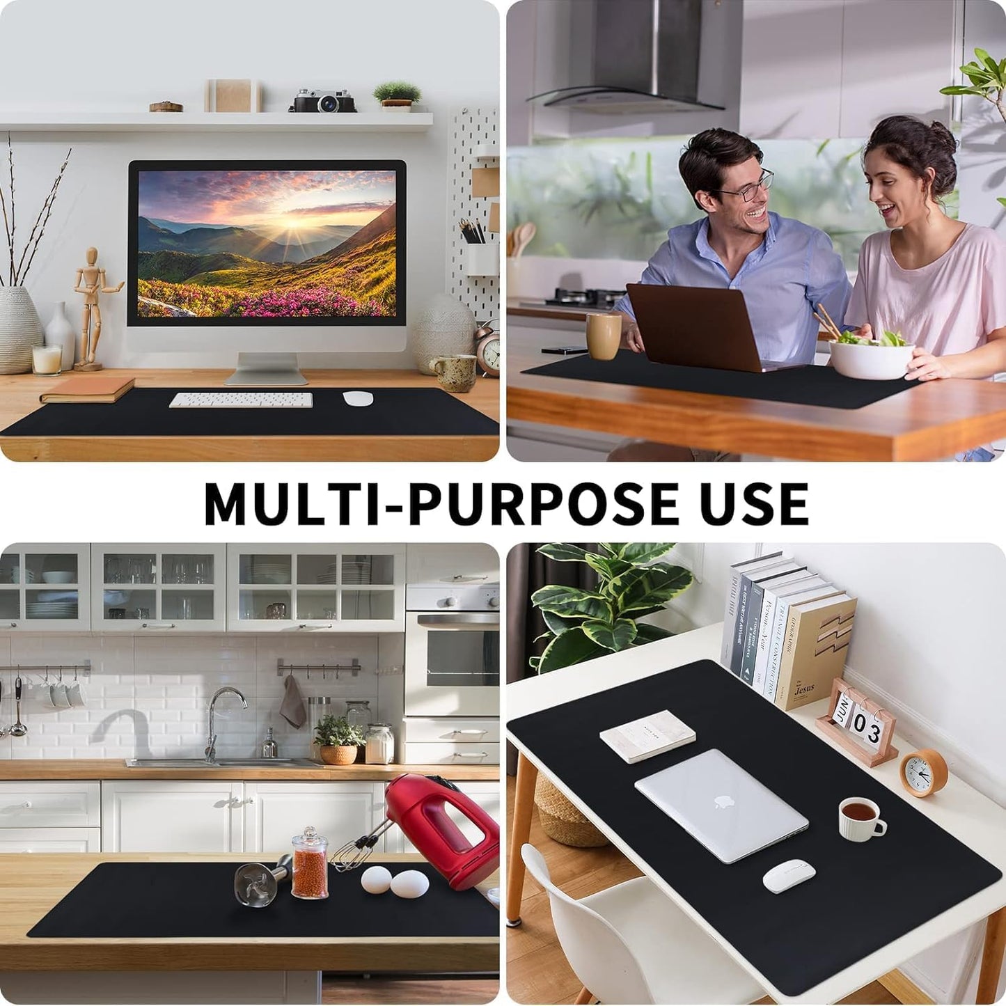 Bloss Black Leather Desk Pad, Large Mouse Pad 35.4×17 Inches, Waterproof Office Desk Mat, Non-Slip Desk Pad Protector, Leather Desk Blotter for Home Office Essentials