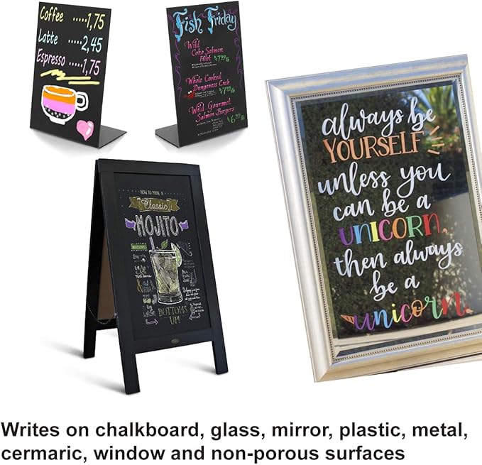 ZEYAR Liquid Chalk Marker-Wet Erase Marker, 6mm Reversible Tip-Bullet or Chisel, 8 Colors, Large Capacity, Writes on Nonporous Chalkboards, Bistro Boards, Windows and Plastic (8 Basic Colors)