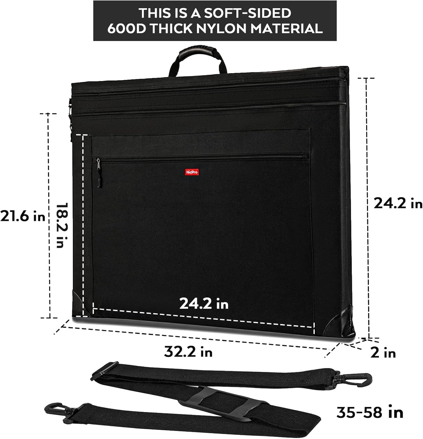 Nicpro Light Weight Art Portfolio Bag, 23x31 Black Art Canvas Portfolio Case with Detachable Shoulder Strap, Leather Corners, Carrying Storage Case for Artwork, Poster, Sketching, and Drawing