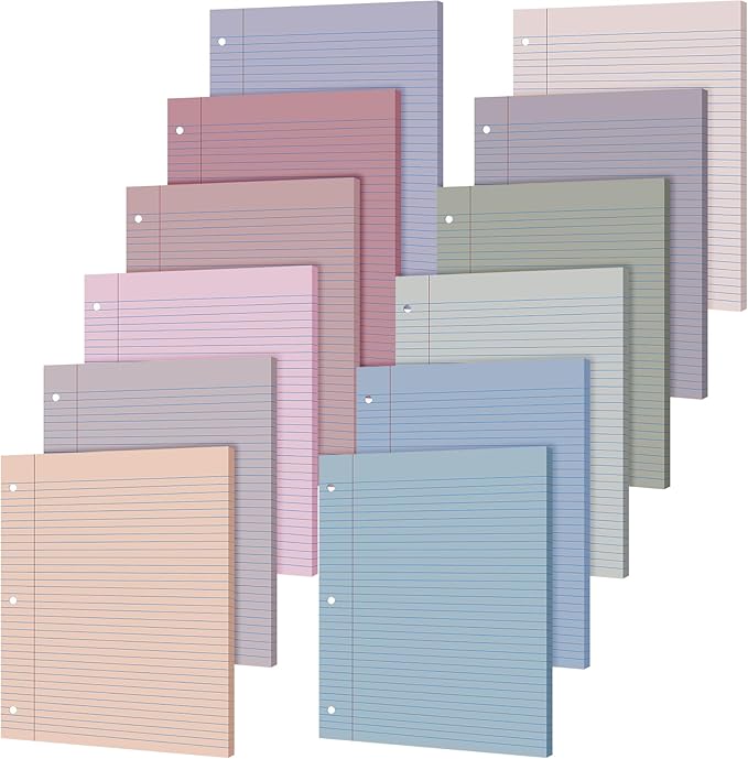 PerKoop 600 Sheets Colored Loose Leaf Paper 8.5" x 11" college ruled Lined 3 Hole Punched notebook Filler Paper for 3 Ring Binders Office School Supplies (Sweet Color)