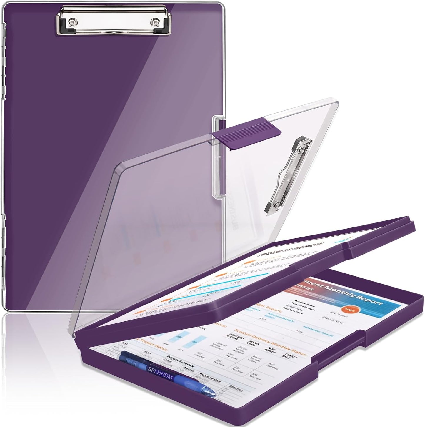 Clipboard with Storage,Heavy Duty Clip Boards 8.5x11 with 2 Storage Case,Clear Visible Top Panel Storage Clipboards,Side Open Clip Boards,Nursing Clipboard Folder Case for Office Supplies-Dark Purple