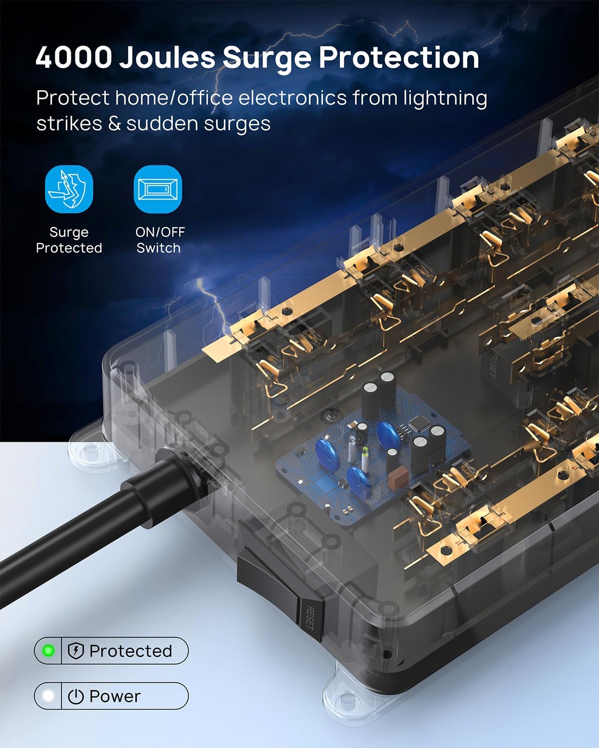 TROND Surge Protector Power Strip, 5ft Heavy Duty Extension Cord with 32W USB C & QC 3.0 Charger, 4000 Joules, ETL Listed, 13 Wide Spaced Outlets, Flat Plug, Wall Mount for Home Office Supplies, Black