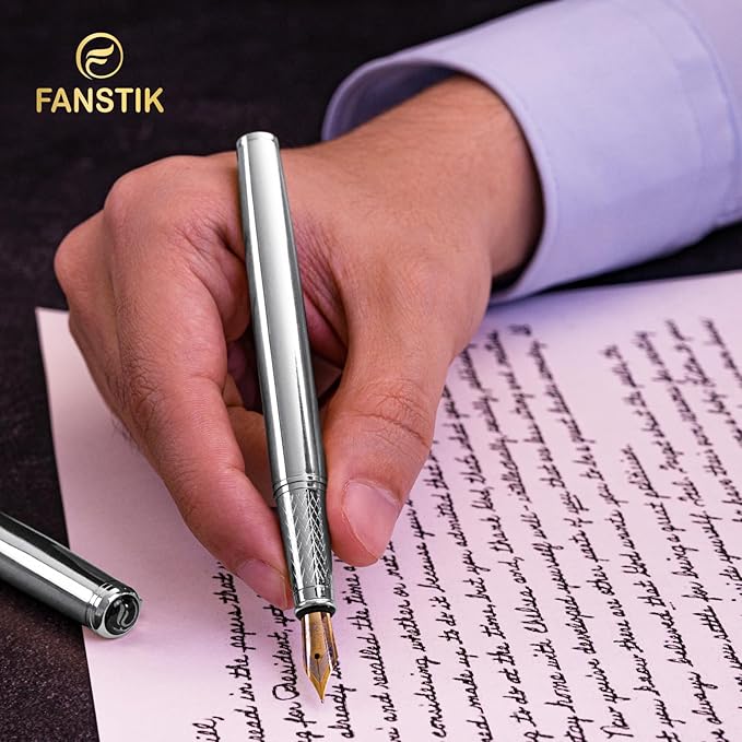 Customized Silver Luxury fountain pen (Made In USA) fancy gift set for women, Real 24K Gold Plating, Professional executive pen gift set for men (Lux Custom-fountain Silver)