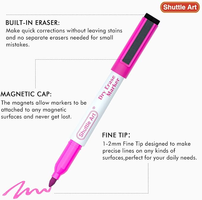 Shuttle Art Dry Erase Markers, 90 Bulk Pack 15 Colors Magnetic Whiteboard Markers with Erase, Fine Point Dry Erase Markers are Perfect for Writing on Whiteboard Mirrors Glass for School Office