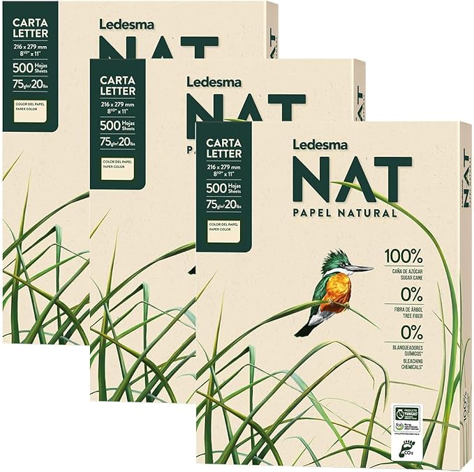 Letter Size (8.5"x11") Natural Sugarcane Pulp Printer Paper, For All Office And Photocopy Printers, Designs, Crafts (3 Reams (1500 Sheets))