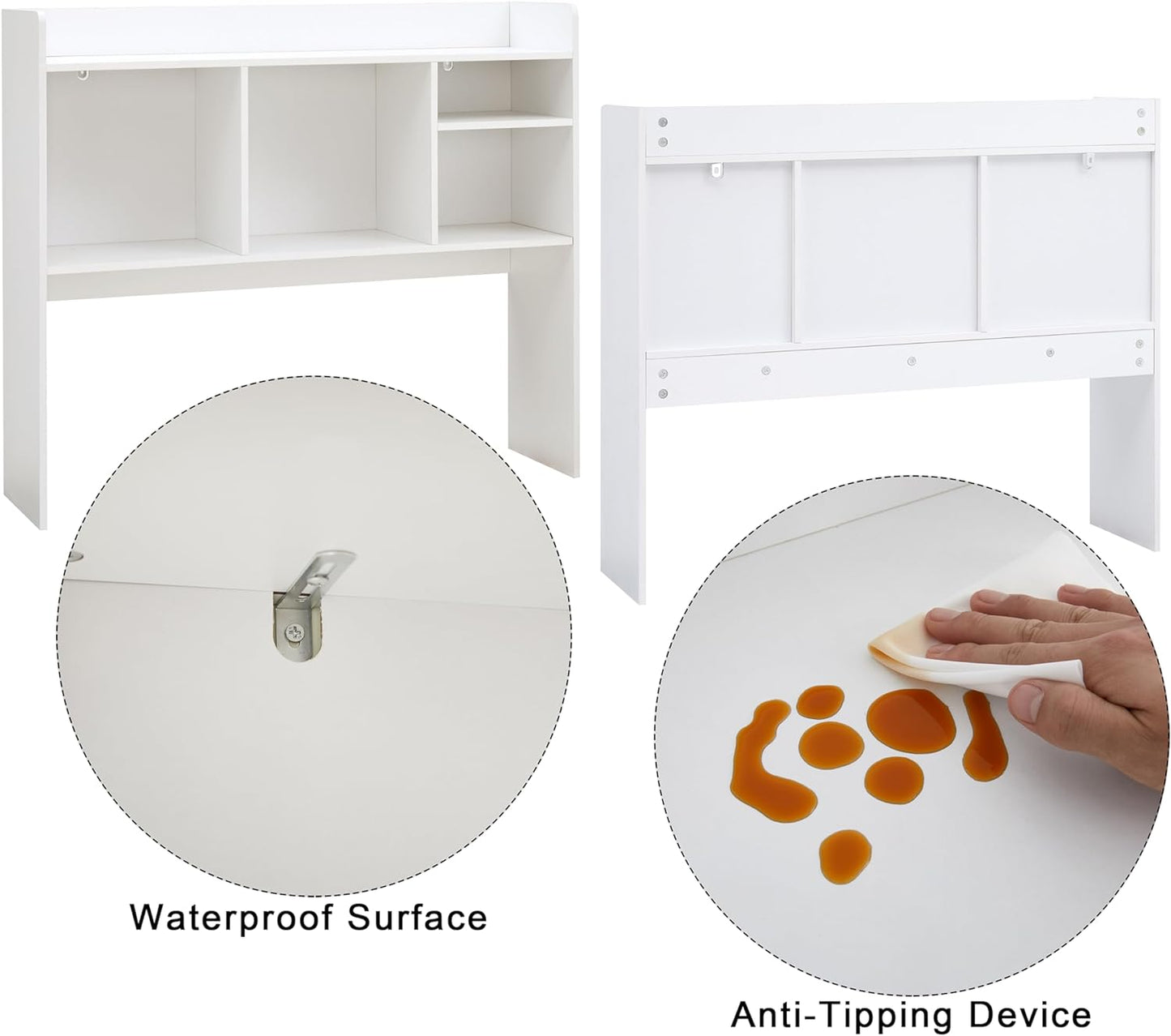 Desktop Bookshelf, Wooden Desk Storage Hutch with 6 Shelves for Computer Desk, 3-Tier Desktop Display Organizer Rack for Office Home (White)