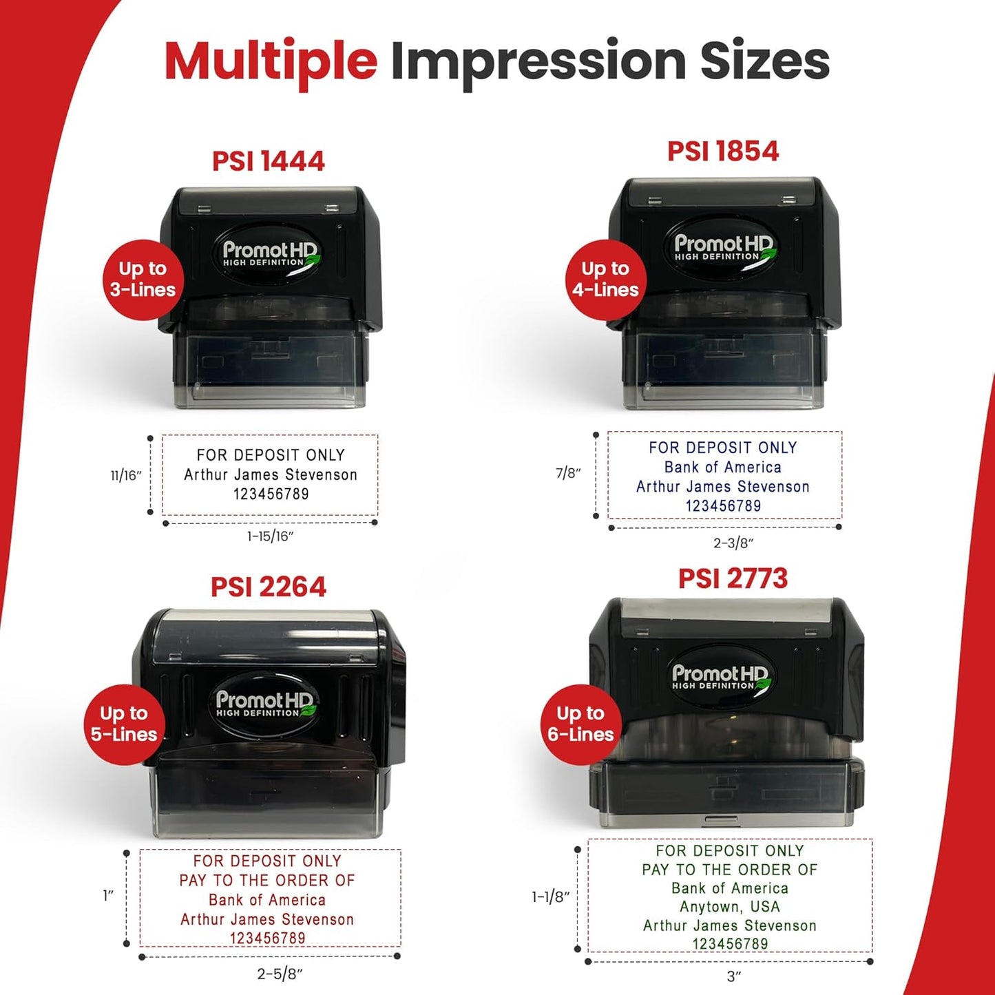 Promot Pre-Inked Custom Deposit Stamp - Personalized Text, Refillable Custom Stamp with Built-in Ink Reservoir, Easy 3-Step Re-Inking, Customized Rubber Stamp for Bank and Businesses (6-Lines)
