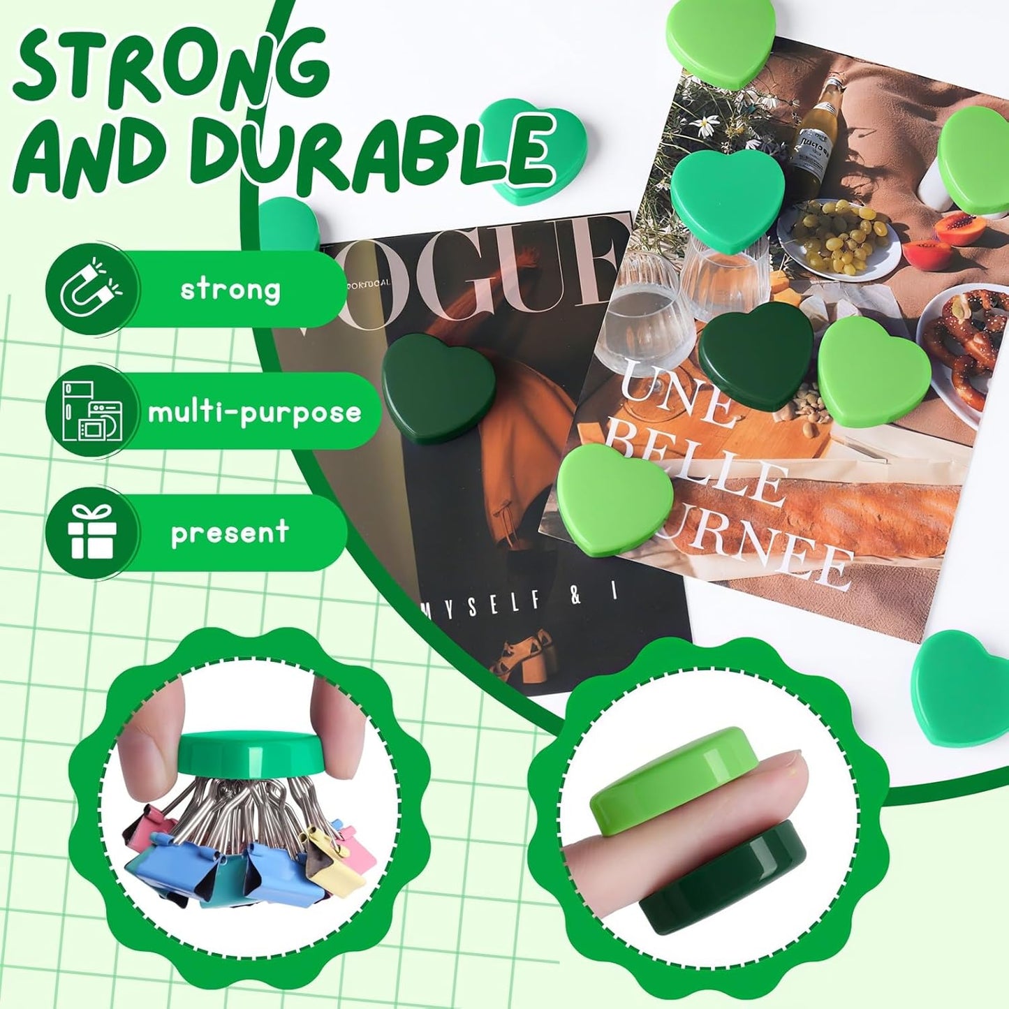 30PCS Heavy Duty Fridge Magnets - Small Cute Refrigerator Magnets for Whiteboard, Lockers & Kitchen, Cute Strong Magnets - Mini Decorative Magnet for Home, School, Office, Crafts,Locker (Green)