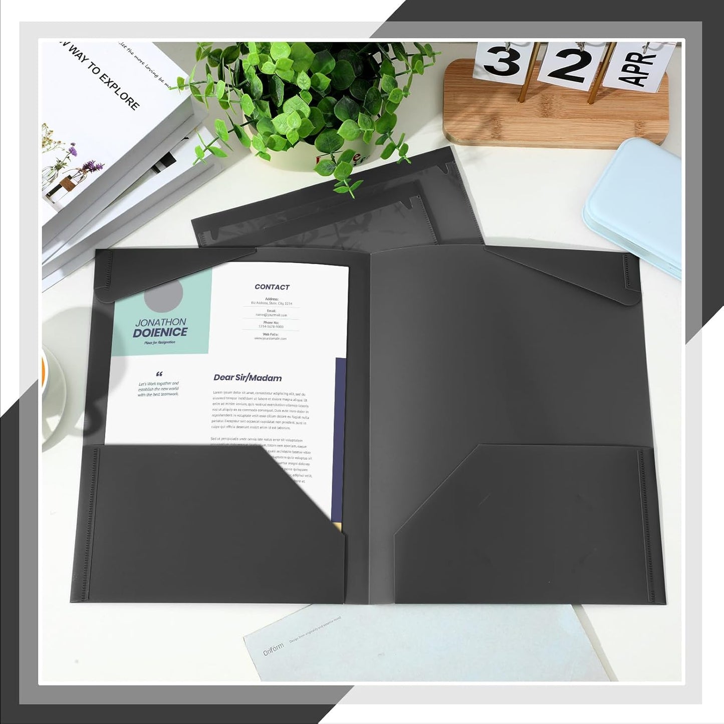 Henoyso 60 Pcs Plastic Folders with Clear Front Pockets Heavy Duty File Folders with 2 Pockets and Card Slot for Student Communication School Office Presentation Report (Black)